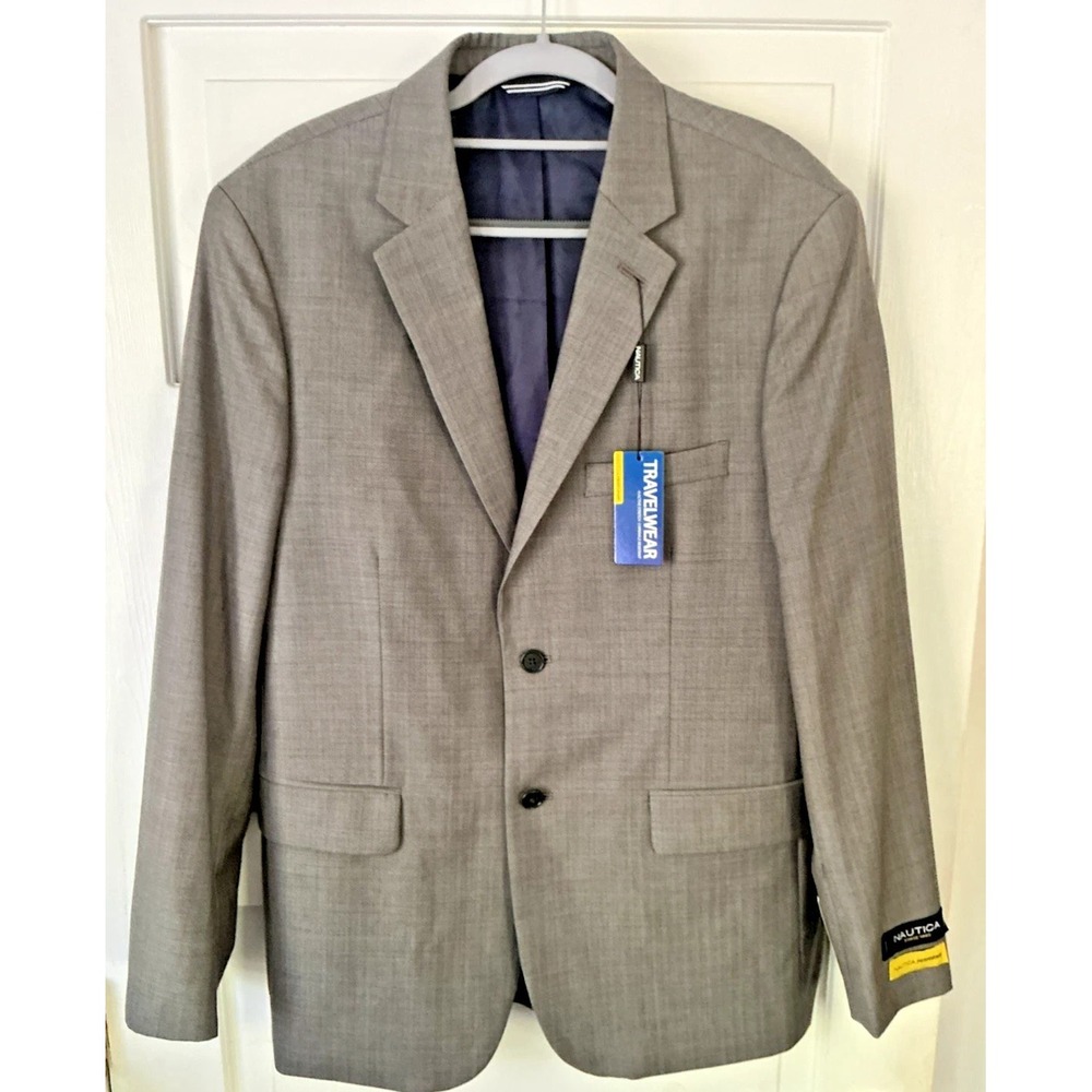 Nautica Mens 40R Silver Travelwear Harbor Wool Stretch Blazer HB2FANV NWT